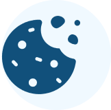 Blue cookie icon with bite and white spots.